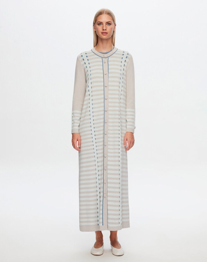 T24Y-9011 Long Cardigan with Line and Openwork Detail - 14