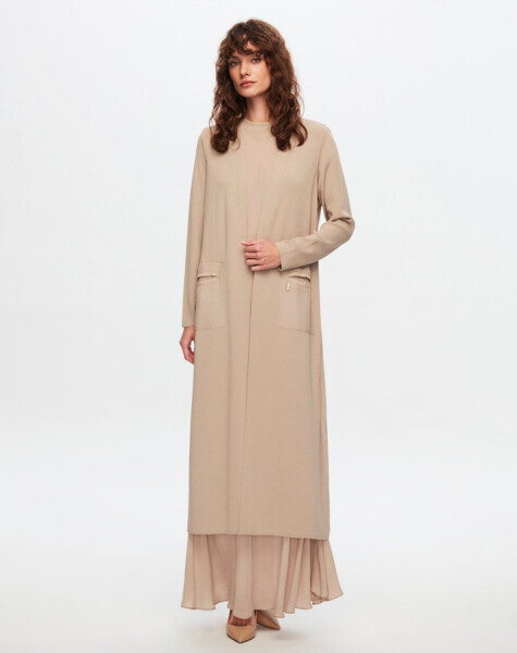 T24Y-9012 Triko- Cupro Uzun Hırka 1052-BEİGE - 1