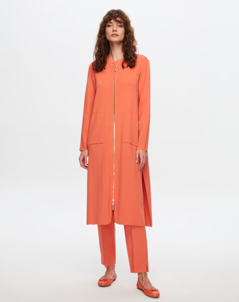 T24Y-9014 Fermuarlı Uzun Hırka 1248-ORANGE - 1