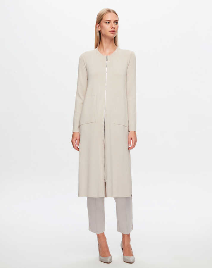 T24Y-9014 Fermuarlı Uzun Hırka 1398-LIGHT GREY - 1