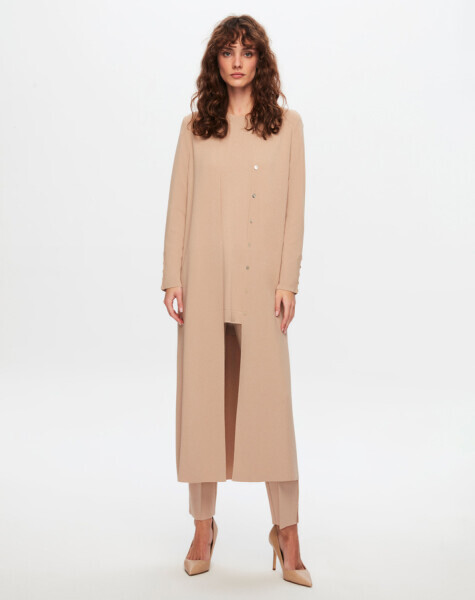 T24Y-9021 Temiz Kesim Düz Renk Düğmeli Hırka 1515-CAMEL - 1
