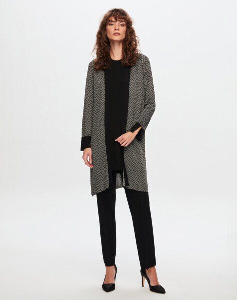 T24Y-9027 Zigzag Desenli Parlak Triko Hırka BLACK / GREY 