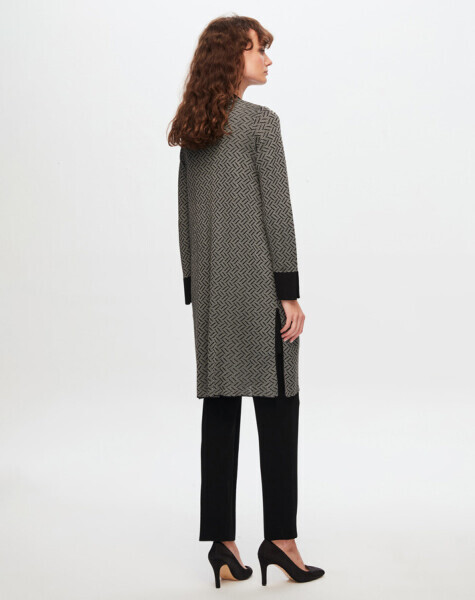 T24Y-9027 Zigzag Desenli Parlak Triko Hırka BLACK / GREY - 2