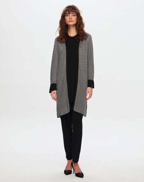 T24Y-9027 Zigzag Patterned Shiny Knitwear Cardigan - 2