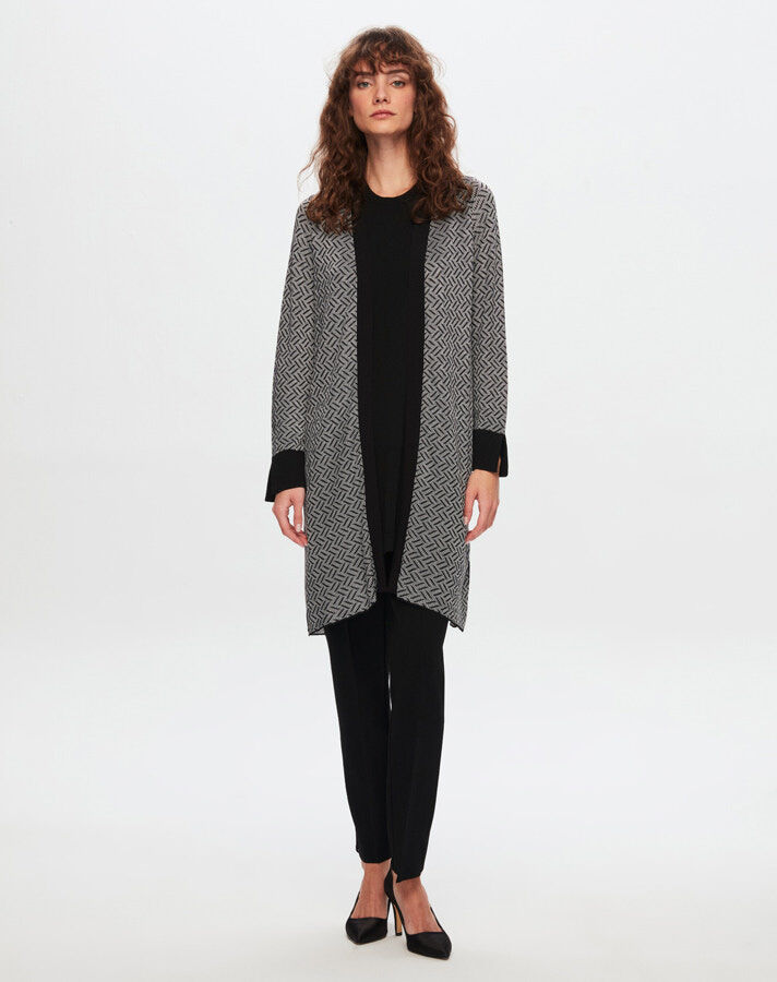 T24Y-9027 Zigzag Patterned Shiny Knitwear Cardigan - 2
