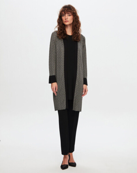 T24Y-9027 Zigzag Patterned Shiny Knitwear Cardigan - 1