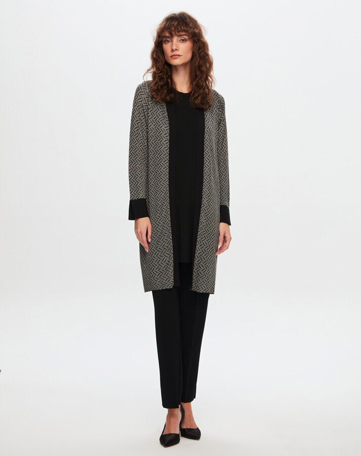 T24Y-9027 Zigzag Patterned Shiny Knitwear Cardigan - 1