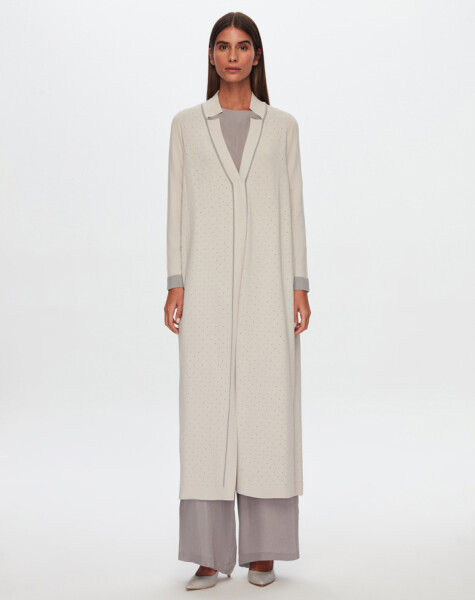 T24Y-9030 Collar Detailed Openwork Knitwear Long Cardigan - 5