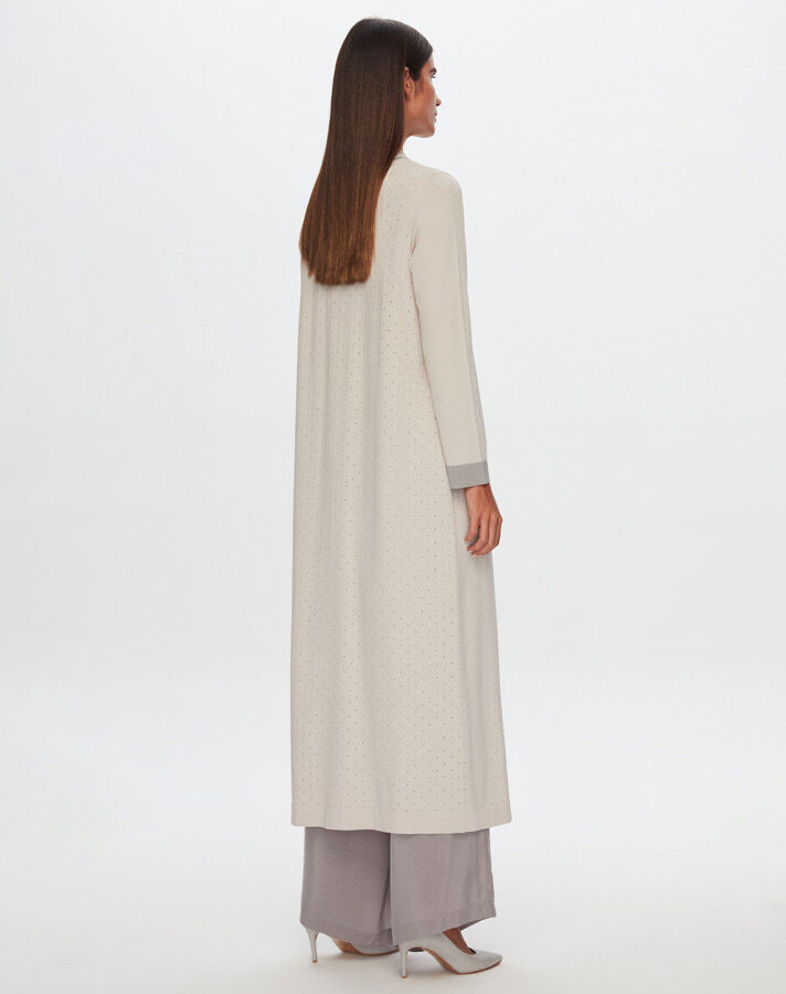 T24Y-9030 Collar Detailed Openwork Knitwear Long Cardigan - 6