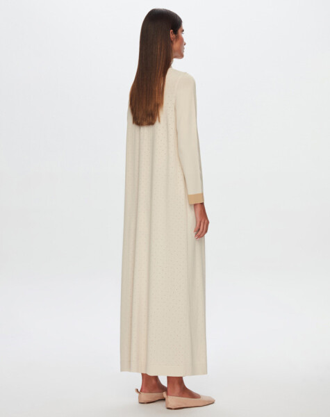 T24Y-9030 Collar Detailed Openwork Knitwear Long Cardigan - 2