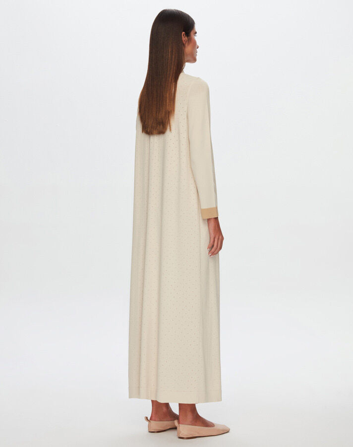 T24Y-9030 Collar Detailed Openwork Knitwear Long Cardigan - 2