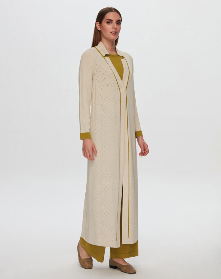 T24Y-9030 Collar Detailed Openwork Knitwear Long Cardigan - 3