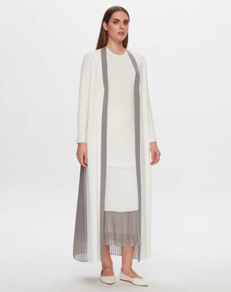 T24Y-9032 Arkası Şifon Plise Triko Uzun Hırka 1012-ECRU / 1381-DARK GREY - 1