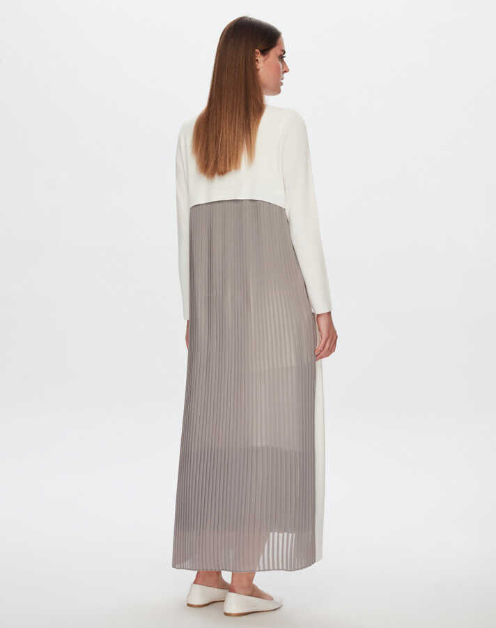 T24Y-9032 Arkası Şifon Plise Triko Uzun Hırka 1012-ECRU / 1381-DARK GREY - 2