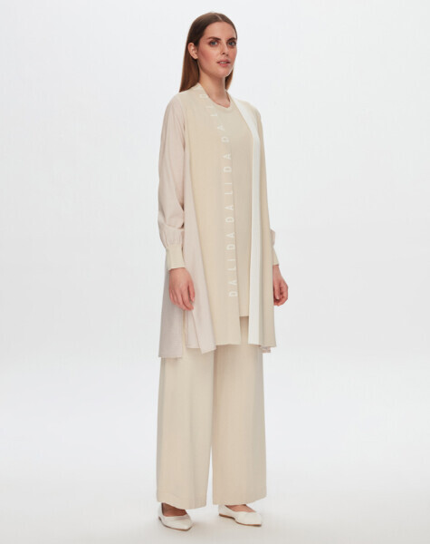 T24Y-9033 Dalida Yazılı Poplin-Triko Hırka BEİGE - 1