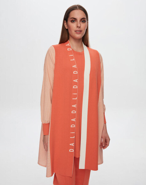 T24Y-9033 Dalida Yazılı Poplin-Triko Hırka ORANJ - 4