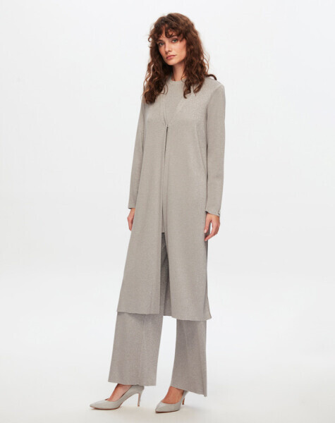 Keten İp Triko Uzun NATUREL Hırka - 2