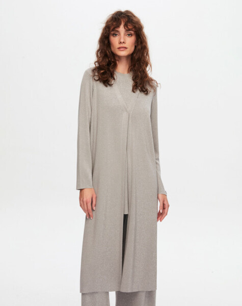 Keten İp Triko Uzun NATUREL Hırka - 3