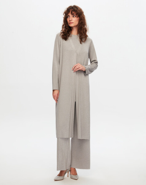 T24Y-9035 Plain Color Silvery Long Cardigan - 1