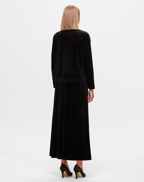 T25K-0001Pocketed Tunic-Skirt Velvet Suit - 3
