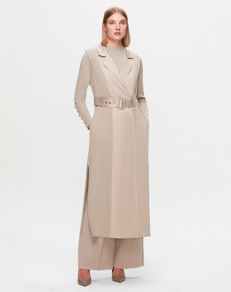 T25K-1000 Cupro Detaylı Triko Yelek 8YR71-STONE - MISS DALIDA (1)