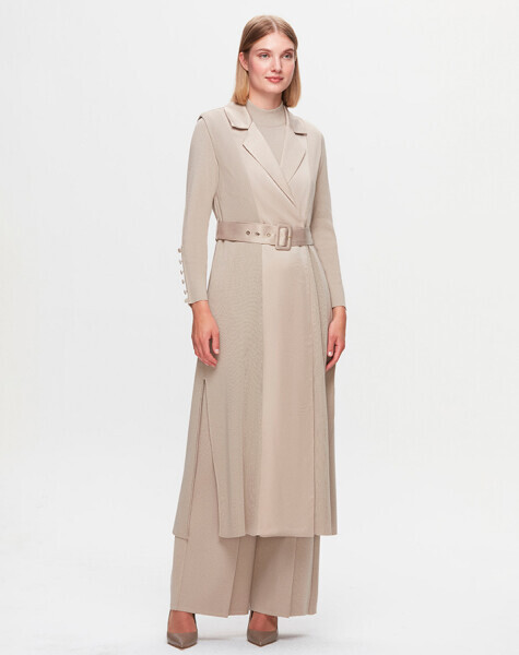 T25K-1000 Cupro Detaylı Triko Yelek 8YR71-STONE 