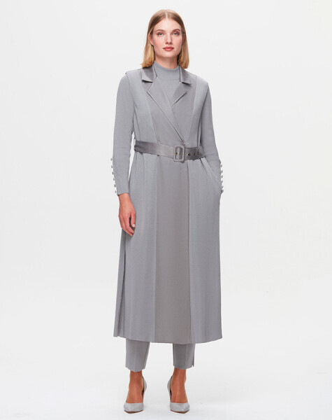 T25K-1000 Cupro Detaylı Triko Yelek VİALE-GREY - MISS DALIDA