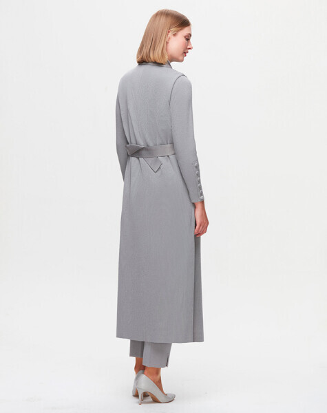 T25K-1000 Cupro Detaylı Triko Yelek VİALE-GREY - 3