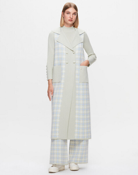 T25K-1003 Kazayağı Desenli Uzun Triko Yelek FONIA-RIVER - 1