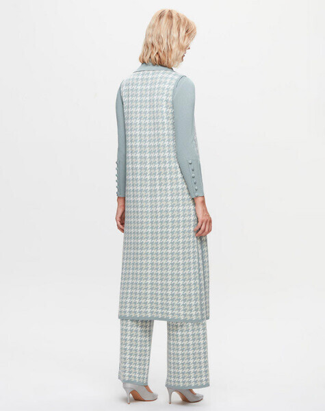 T25K-1003 Kazayağı Desenli Uzun Triko Yelek MANİA-RESEDA - 3