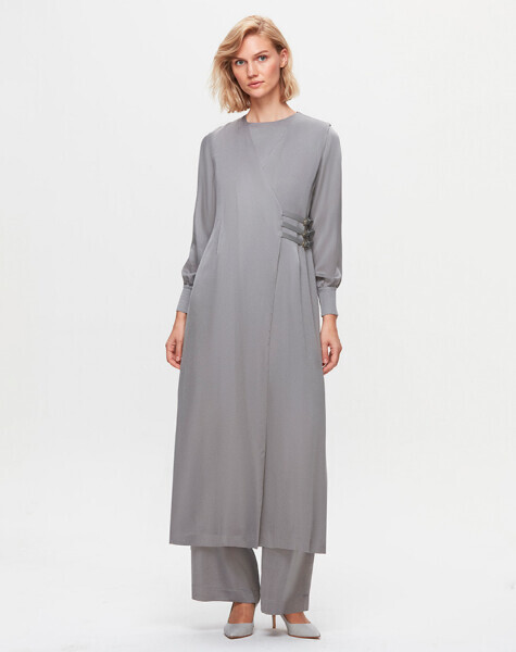 T25K-1004 Deri Kemer Detaylı CuproYelek GREY - 2