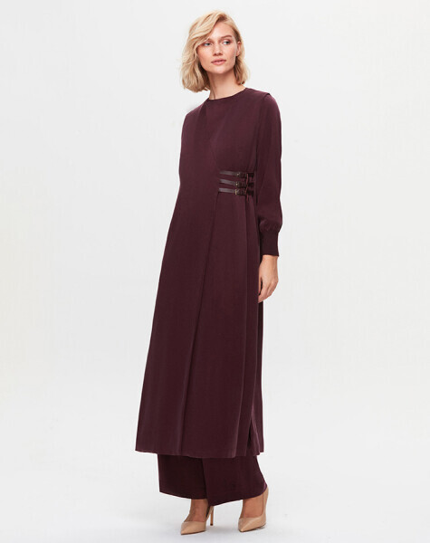 T25K-1004 Deri Kemer Detaylı CuproYelek OUBERGINE - 1