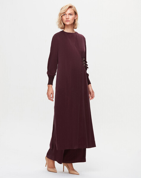 T25K-1004 Deri Kemer Detaylı CuproYelek OUBERGINE - 2