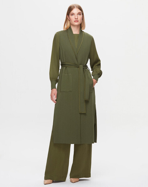 T25K-1006 Biye Detaylı Triko Yelek FARAD-GREEN 