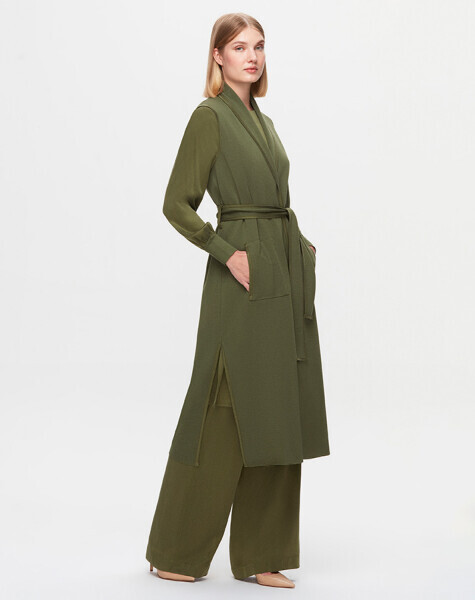 T25K-1006 Biye Detaylı Triko Yelek FARAD-GREEN - 2