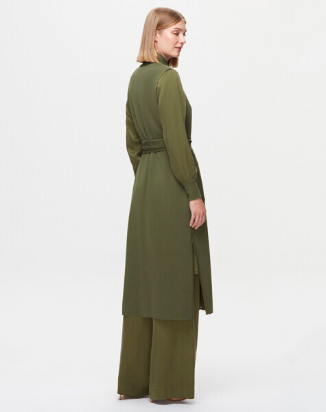 T25K-1006 Biye Detaylı Triko Yelek FARAD-GREEN - 3