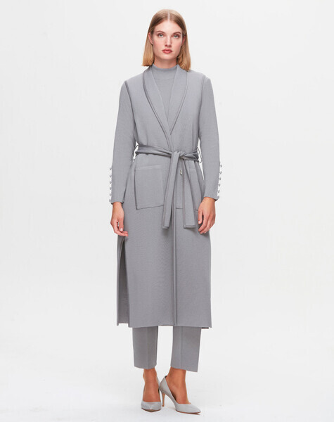 T25K-1006 Biye Detaylı Triko Yelek VİALE-GREY 