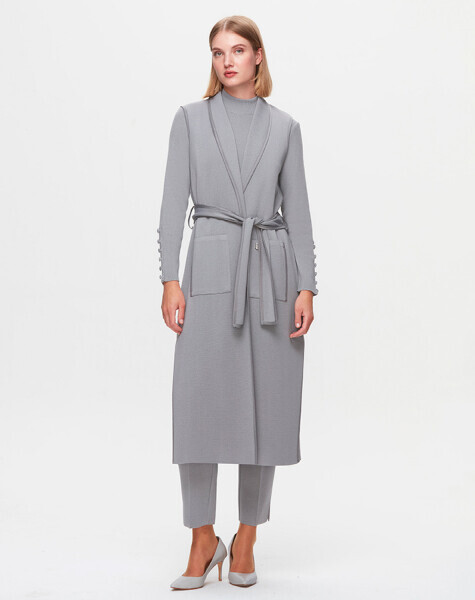 T25K-1006 Biye Detaylı Triko Yelek VİALE-GREY - 2