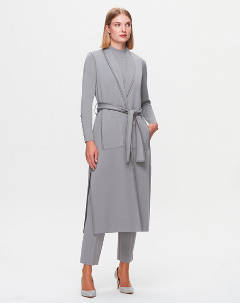 T25K-1006 Biye Detaylı Triko Yelek VİALE-GREY - 3