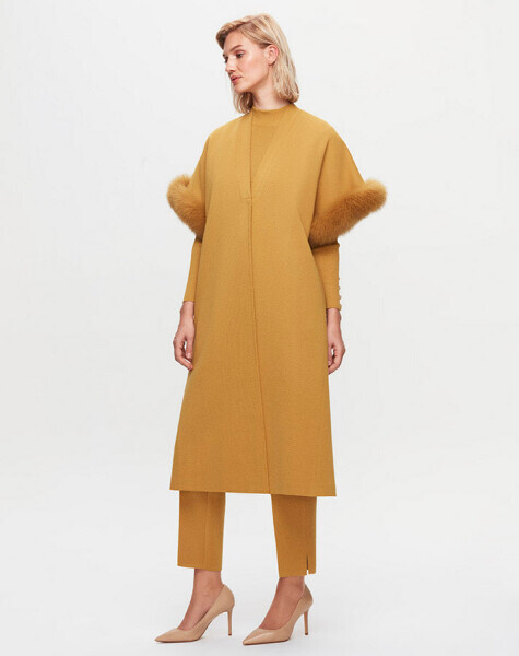 T25K-1007 Kolu Kürk Detaylı Yelek DOTE-MUSTARD - 2