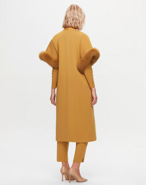 T25K-1007 Kolu Kürk Detaylı Yelek DOTE-MUSTARD - 3