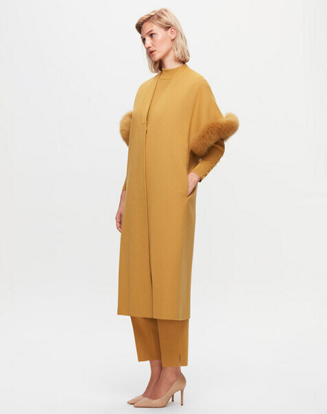 T25K-1007 Kolu Kürk Detaylı Yelek DOTE-MUSTARD 