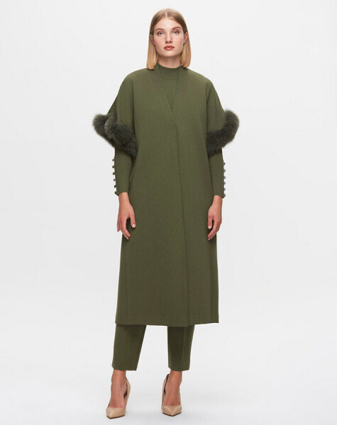 T25K-1007 Kolu Kürk Detaylı Yelek FARAD-GREEN - 1