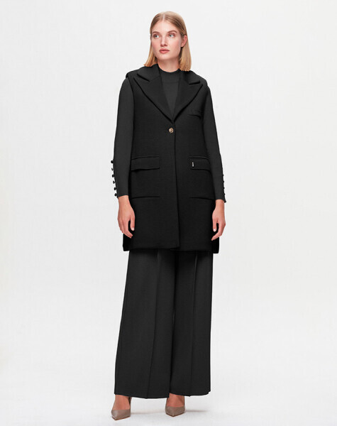 T25K-1008 Vatkalı Triko Yelek BLACK - 1