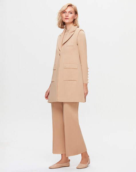 T25K-1008 Vatkalı Triko Yelek DIDO-BEİGE 