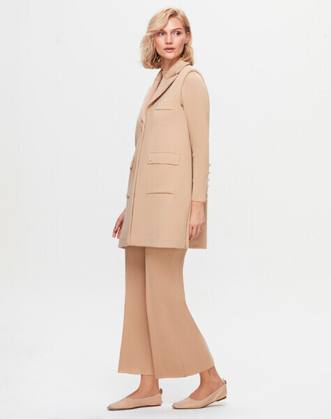 T25K-1008 Vatkalı Triko Yelek DIDO-BEİGE - 2