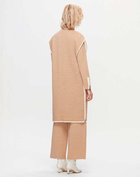 T25K-1009 Bekletme Teknikli Triko Yelek DIDO-BEİGE - 2
