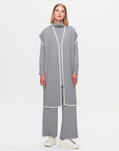T25K-1009 Bekletme Teknikli Triko Yelek VİALE-GREY - 2