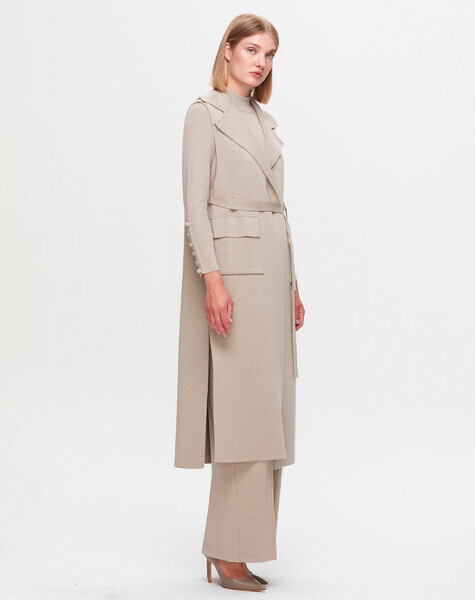 T25K-1012 Temiz Kesim Triko Yelek 8YR71-STONE - MISS DALIDA