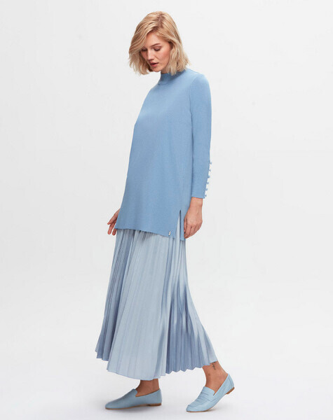 T25K-2000 Plisoley Düz Renk Etek PB13E-BLUE - MISS DALIDA